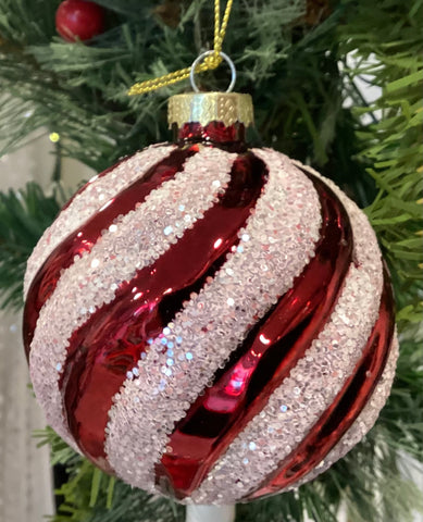 Red and White  Glitter bauble